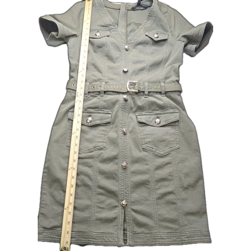 White House Black Market Shirt Dress Womens 6 Olive Green Belted Utility Stretch - Picture 6 of 9